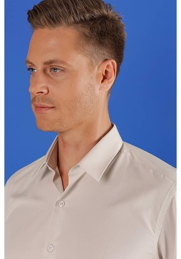 Gk 683 Slim Fit Kum Beji Klasik Gömlek Bej