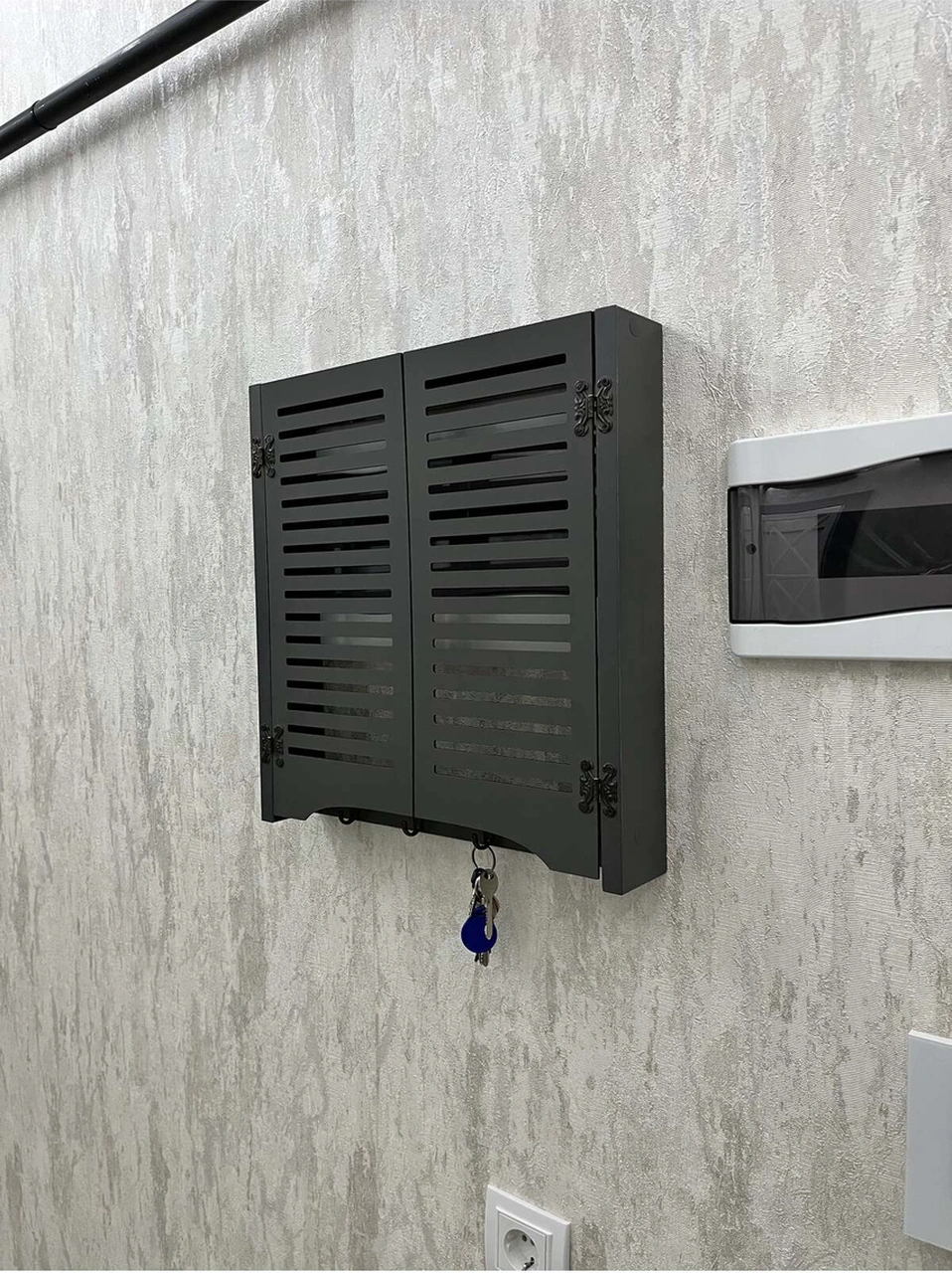 Elektrik Pano Düzenleyici Duvar Düzenleyici Ahşap Dekoratif Antrasit Kutu Anahtarlık Düz Çizgi 41 X 41