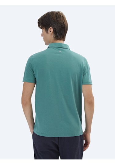 Nil Yeşili Düz Polo Yaka %100 Pamuk T-shirt Nil Yeşili