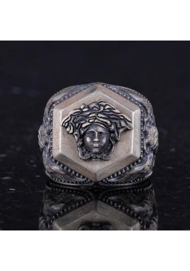 Medusa Motifli 925 Ayar Gümüş Yüzük, Cesur Sembol Yüzük Gümüş