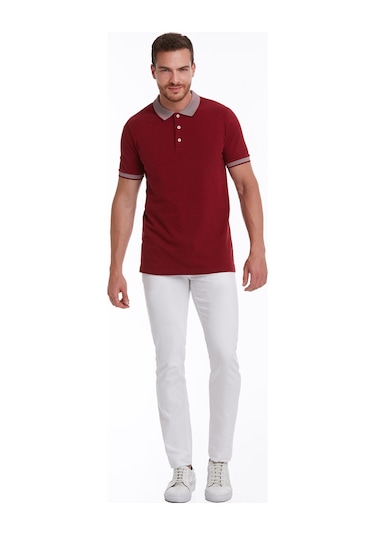 Hatemoğlu Regular Fit Pamuk Polo Yaka Erkek Tişört Bordo