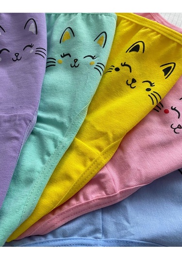 Alya Underwear Kedi Baskılı Pamuklu Kız Çocuk Külot, Renkli Slip Külot Çok Renkli P62