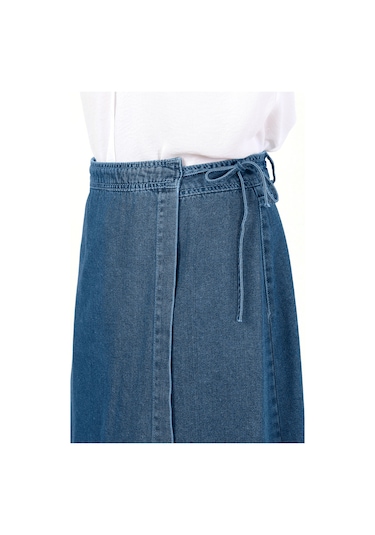 Vellichor Yandan Bağlamalı Denim Etek- Açık Mavi Çok Renkli