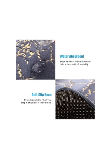 Fortunelane Siyah Mermer Desenli Yumuşak Tavşan Kürkü Banyo Halısı - Su Absorban, Kaymaz Altlı, Makine Yıkama Uygun, 40x60 Cm Siyah