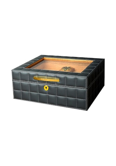Lubinski Deri Camlı Humidor Puro Kutusu Gri 50s