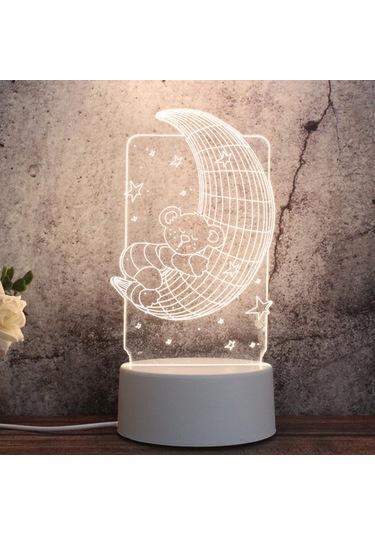 Metabagua 3d Üç Renkli Led Dekoratif Gece Lambası Ay Ayı Beyaz Z97hro Beyaz