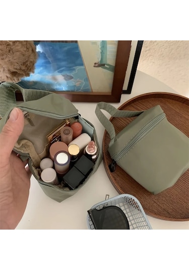 Elmpaly Yeşil Renkli Çok Amaçlı Mini Makyaj Çantası, Ruj Anahtar Şarj Kablosu Saklama Yeşil