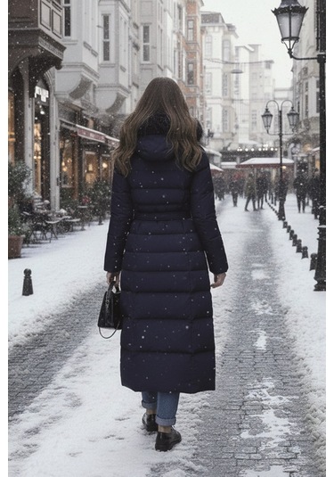 Günlük Kışlık Tam Boy Şişme Kadın Mont Lacivert