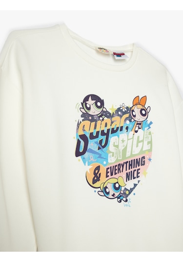 Koton Sweat Powerpuff Girls Baskılı Lisanslı Uzun Kollu Bisiklet Yaka Şardonlu Ekru 5wkg10432ak Ekru