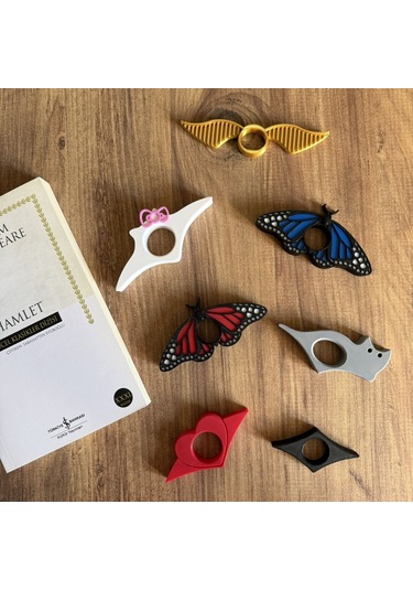 Kitap Ayracı - Sayfa Tutucu - Tek El Kitap Okuma Aparatı Kırmızı Kelebek