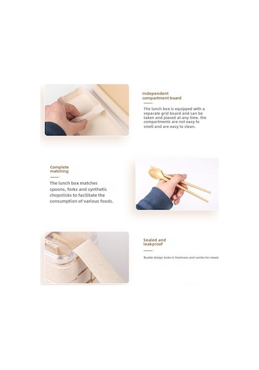 Youtek Yeşil Buğday Samanı 3 Katlı Bölmeli Mavişim, 900ml Öğrenci-ofis Çalışanı İçin Dışarıdaki Yemek Kutusu, Dayanıklı Plastik Diğer