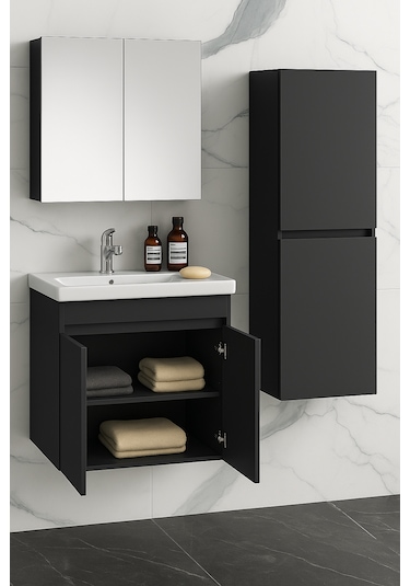 Viena Banyo Dolabı Ve Ayna Üst Modül Takım Antrasit
