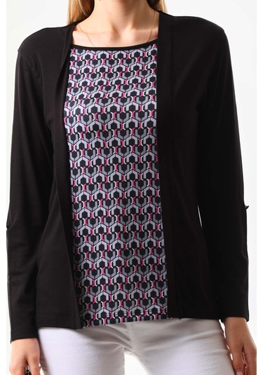 Sistas Kadın Desenli Uzun Kol Bluz 23525 Siyah