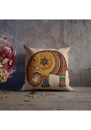 Çift Taraflı Fil Desenli Dekoratif Kırlent Kılıfı (473328021)