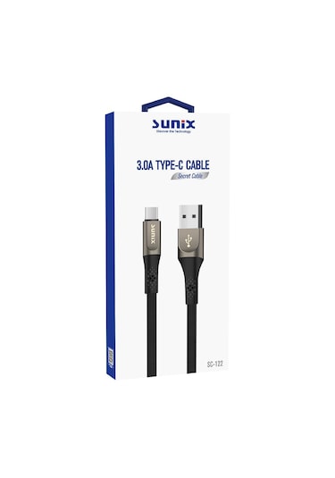 Sunix SC-122 3.0 A USB-A Type-C Örgülü Data Ve Şarj Kablosu Siyah 1 M