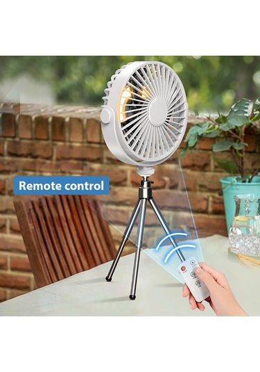 Symbee Beyaz Usb Şarjlı Tripod Fan, 3 Hızlı 4 Saatli Zamanlayıcı, Led Gece Lambası, Dış Mekan Kamp İçin Uzaktan Kumandalı Asılabilir Fan 2000mah