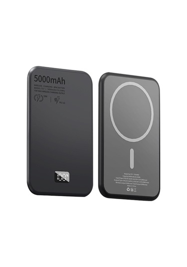 T57 Alüminyum Alaşımlı Ultra-ince Dijital Ekran 5000mah Manyetik Telefon Kablosuz Şarj Cihazı Güç Bankası Gri Gri