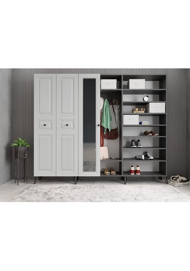 Meridyen Membran 6 Kapaklı Portmanto Montaj Dahil Füme Beyaz 240