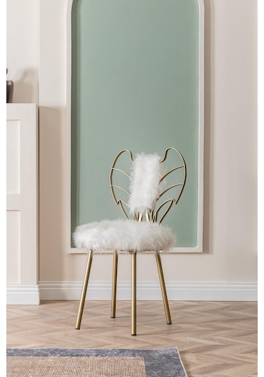 Gold Melek Peluş Sandalye Lak Kaplama Metal Sandalye