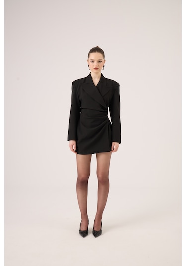 Holly Lolly Beli Drape Detaylı Heleni Blazer Ceket Siyah