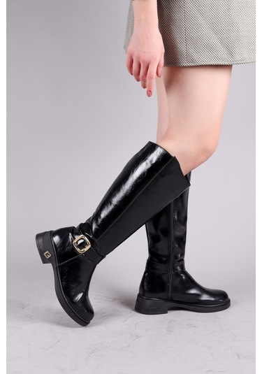 Olabu Gold Tokalı Cilt Düz Çizme Siyah-8557 Siyah