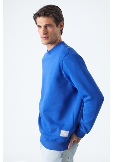 Travıs Erkek Yumuşacık Kumaşlı Regular Fit Yuvarlak Yakalı Saks Mavi Sweatshirt