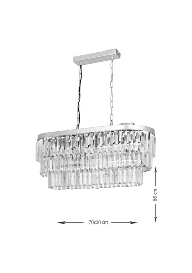 Linsa 70x30 Cm'lik Kristal Cam Taşlı Yemek Masası Üstü Lüks Avize - Gümüş Yaldız Gümüş Yaldız