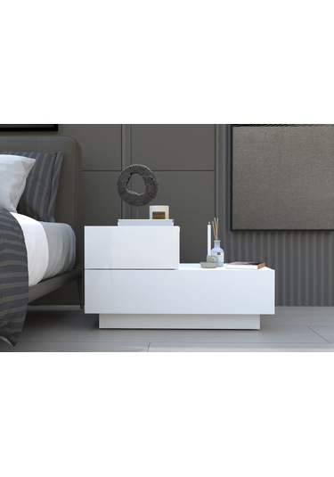 Kayra Kmd002 Led Işıklı Komodin 2 Çekmeceli Modern Tasarım Beyaz