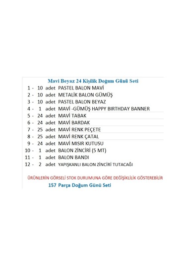 Mavi Beyaz 24 Kişilik Doğum Günü Seti