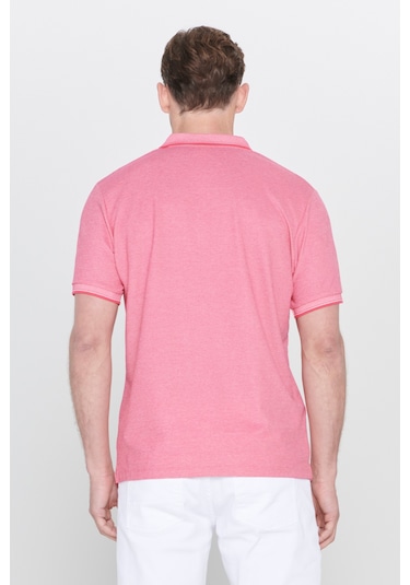 Ac&Co / Altınyıldız Classics 4A4820200047Fub3 Düğmeli Polo Yaka Cepsiz Slim Fit Erkek Tişört Fuşya - Beyaz Beyaz - Pembe