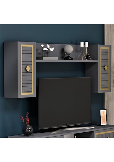 Nil Şömineli Tv Ünitesi Antrasit-altın