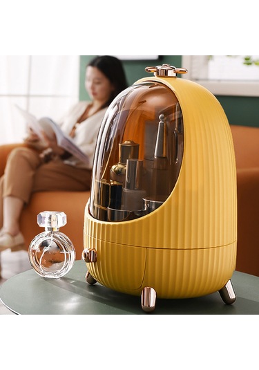 Ximistore9 Orta Boy Beyaz Abs Kozmetik Dolabı - Döner Çekmeceli Parfüm, Dudak Rengi Ve Bakım Ürünleri Rafı Beyaz