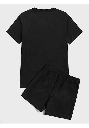 Siyah Şort Siyah Tişört Takım Ayıcık Baskılı Oversize Unisex Siyah-276396