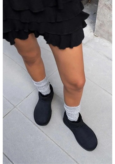 Pierre Cardin 52126 Süet İçi Kürklü Mini Boy Bilekte Kısa Kadın Bot Siyah