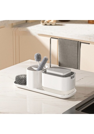 Dancemonkey El Ve Bulaşık Sabunluk Seti - Süngerli Bez Tutuculu Basmalı Sıvı Organizatör Siyah Siyah