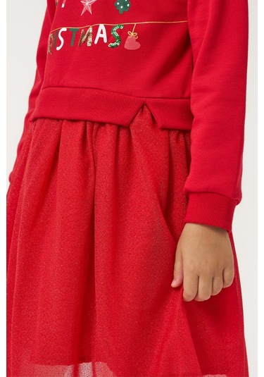 Kız Çocuk Merry Simli Kız Yılbaşı Elbisesi Nbk-24905 Kırmızı