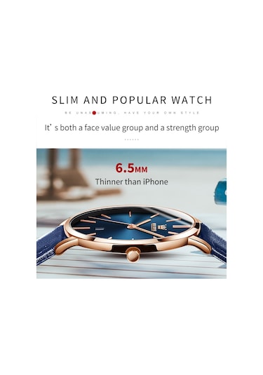 Olevs 5869 Erkekler İş Su Geçirmez Hakiki Deri Kayış Kuvars Saat Mavi + Mavi