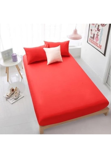 Çift Kişilik Lastikli Kumaş Çarşaf Kırmızı 160x200