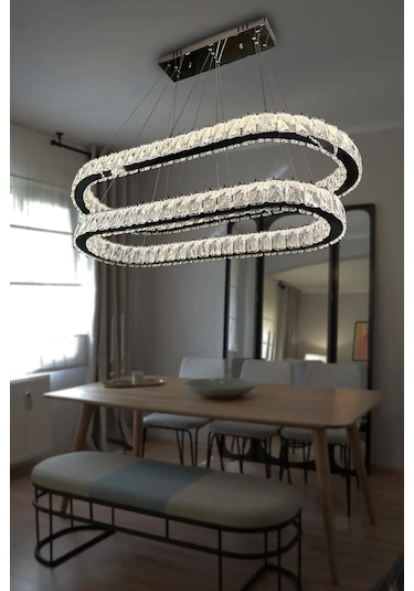 2 Katlı Masa Üstü Kristal Taşlı Modern Led Avize Çok Renkli