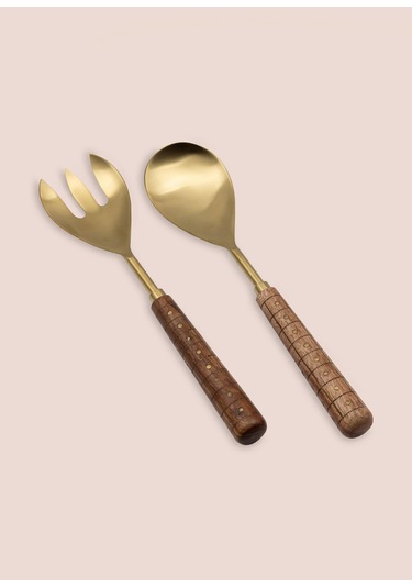 The Mia Wood Salata Servis Takımı 2 Parça Gold