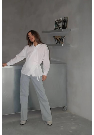Jasmin Beyaz Yandan Bağlamalı Trend Gömlek Jasmın-1453 Beyaz
