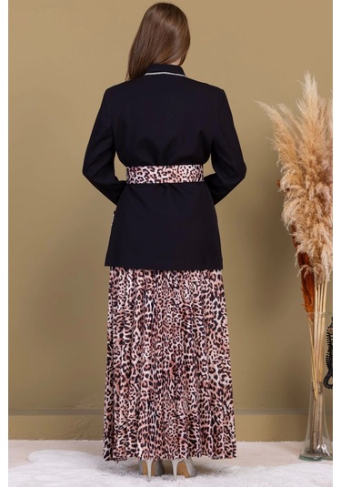 Leopar Desenli Ceketli Üçlü Takım 4715-siyah Siyah