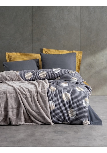 Cotton Box Çift Kişilik Trim Battaniyeli Nevresim Takımı Smooth Gri