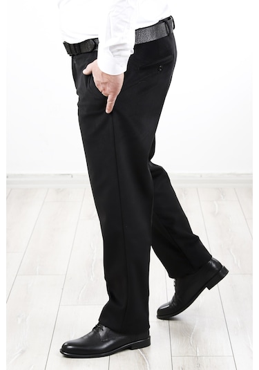 Neowit Erkek İçi Polarlı Yan Cep Klasik Kesim Kadife Pantolon Siyah