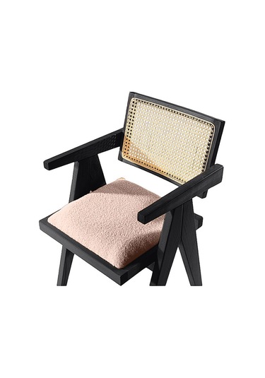 Luna Pergel Hazeranlı Model Hasırlı Natural Ahşap Sandalye Siyah - Krem