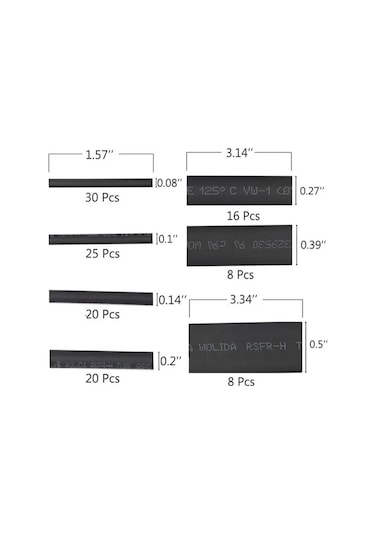 Isıyla Daralan Makaron Seti - 127 Adet - Siyah