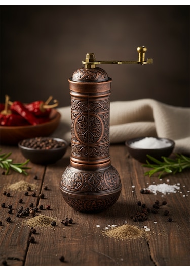 Zamak Metal Bakır Renk 3 Lü Set Karabiber,kahve,çörek Otu El Değirmeni Öğütücü Grinder Bakır
