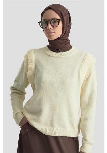 Armine Kolları Fırfırlı Kazak 25kd6012 Ekru Ekru