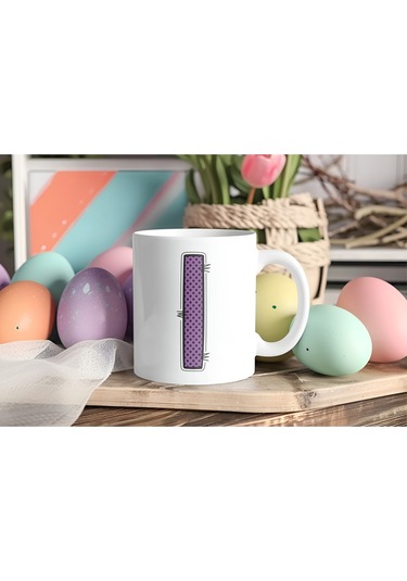 I Harfi Mor Puantiyeli Kupa Bardak - Polka Dot Tasarım Kahve Çay Bardak - Kişiye Özel Hediyelik Beyaz