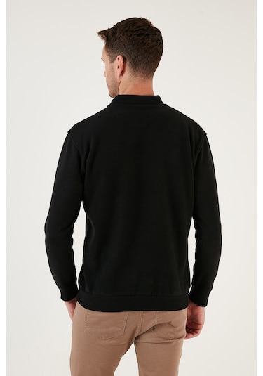 Buratti Pamuklu Regular Fit Düğmeli Polo Yaka Erkek Kazak 456211 Siyah